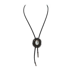 Unisex Vintage 1960s-80s Bolo Tie Western‎ Leather Oval Stone Statement